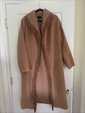 Fringed Open-Front Camel Coat